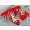 Jimmy Choo Heel 10.5cm Aveline Glitter Sandals Red with Asymmetric Grosgrain Mesh Crystal Fascinator Bows 2023