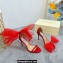 Jimmy Choo Heel 10.5cm Aveline Glitter Sandals Red with Asymmetric Grosgrain Mesh Crystal Fascinator Bows 2023