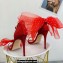 Jimmy Choo Heel 10.5cm Aveline Glitter Sandals Red with Asymmetric Grosgrain Mesh Crystal Fascinator Bows 2023