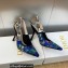 Dior Heel 9.5cm J'Adior Slingback Pumps in Cobalt Blue Multicolor Embroidered Cotton with Toile de Jouy Voyage Motif 2023