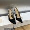 Dior Heel 9.5cm J'Adior Slingback Pumps in Black Embroidered with Camel-Colored Saint-Gall Motif 2023