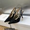 Dior Heel 9.5cm J'Adior Slingback Pumps in Black Embroidered with Camel-Colored Saint-Gall Motif 2023