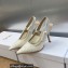 Dior Heel 9.5cm J'Adior Slingback Pumps in White Embroidered with Camel-Colored Saint-Gall Motif 2023