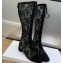 Dior Heel 3cm Naughtily-D High Boots in Black Transparent Mesh and Suede Embroidered with Dior Roses Motif 2023