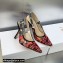 Dior Heel 9.5cm J'Adior Slingback Pumps in Red Multicolor Embroidered Cotton with Toile de Jouy Voyage Motif 2023