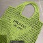 Cheap Sale Prada Raffia Crochet and Leather Tote Bag Green 2023