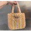 Cheap Sale Prada Raffia Crochet Tote Bag with wooden beads 1BG425 Apricot 2023