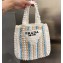 Cheap Sale Prada Raffia Crochet Tote Bag with wooden beads 1BG425 White 2023