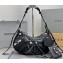 Balenciaga Le Cagole Small Shoulder Bag in crocodile embossed calfskin Black with rhinestones