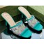 Gucci Heel 7.5cm GG crystal mesh mid-heel slide sandals 747245 Green 2023