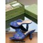 Gucci Heel 7.5cm GG crystal mesh mid-heel slide sandals 747245 Blue 2023