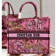 Dior Large Book Tote Bag in Multicolor Toile de Jouy Voyage Embroidery Fuchsia