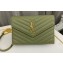Saint Laurent cassandre matelassé envelope chain wallet in grain de poudre embossed leather 393953/742920/695108 Green/Gold