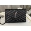 Saint Laurent cassandre matelassé envelope chain wallet in grain de poudre embossed leather 393953/742920/695108 Black/Silver