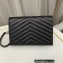 Saint Laurent cassandre matelassé envelope chain wallet in grain de poudre embossed leather 393953/742920/695108 Black/Silver