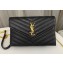 Saint Laurent cassandre matelassé envelope chain wallet in grain de poudre embossed leather 393953/742920/695108 Black/Gold