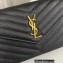 Saint Laurent cassandre matelassé envelope chain wallet in grain de poudre embossed leather 393953/742920/695108 Black/Gold