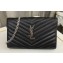 Saint Laurent cassandre matelassé chain wallet in grain de poudre embossed leather 377828 Black/Silver