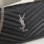 Saint Laurent cassandre matelassé chain wallet in grain de poudre embossed leather 377828 Black/Silver