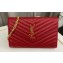 Saint Laurent cassandre matelassé chain wallet in grain de poudre embossed leather 377828 Red/Gold
