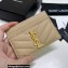 Saint Laurent Cassandre Matelassé Card Case In Grain De Poudre Embossed Leather 423291 Beige/Gold