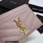 Saint Laurent Cassandre Matelassé Card Case In Grain De Poudre Embossed Leather 423291 Pink/Gold