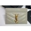Saint Laurent Cassandre Matelassé Card Case In Grain De Poudre Embossed Leather 423291 Blanc Vintage/Gold