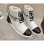 Chanel Chain and CC Logo Lace-up Ankle Boots White 2023