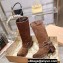 Miu Miu Leather Biker Boots Suede Brown with straps and buckles 2023