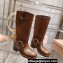 Miu Miu Leather Biker Boots Brown with straps and buckles 2023