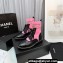 Chanel Knit & Calfskin Combat Boots Black/Pink 2023