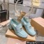 Miu Miu Heel 7.5cm Patent Leather Loafers Light Blue With Logo Coin 2023