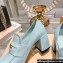 Miu Miu Heel 7.5cm Patent Leather Loafers Light Blue With Logo Coin 2023