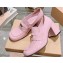 Miu Miu Heel 7.5cm Patent Leather Loafers Pink With Logo Coin 2023