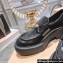 Miu Miu Heel 5.5cm Brushed Leather Loafers Black With Logo Coin 2023