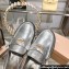 Miu Miu Leather Loafers Silver With Logo Coin 2023