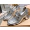 Miu Miu Heel 7.5cm Leather Penny Loafers Silver With Logo Coin 2023