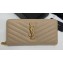 Saint Laurent Cassandre Matelassé Zip Around Wallet In Grain De Poudre Embossed Leather 358094 Beige/Gold