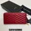 Saint Laurent Cassandre Matelassé Zip Around Wallet In Grain De Poudre Embossed Leather 358094 Red/Gold
