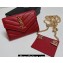 Saint Laurent Cassandre Matelassé Small Envelope Wallet with Chain In Grain De Poudre Embossed Leather 414404 Red