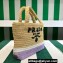 Prada Raffia-effect yarn Small crochet tote bag 1BG422 Beige/White/Purple