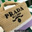 Prada Raffia-effect yarn Small crochet tote bag 1BG422 Beige/White/Purple