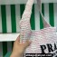Prada Raffia-effect yarn crochet tote bag 1BC182 White/Pink