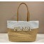 Prada Raffia and leather tote bag 1BG442 Tan/white