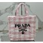 Prada Raffia-effect yarn Small crochet tote bag 1BG422 White/Pink
