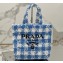 Prada Raffia-effect yarn Small crochet tote bag 1BG422 White/Blue