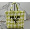 Prada Raffia-effect yarn Small crochet tote bag 1BG422 White/Green