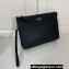 Prada Leather Pouch Clutch Bag 2NE009 Enameled metal triangle logo Black/Silver