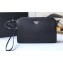 Prada Saffiano Leather Pouch Clutch Bag 2VF056 Enameled metal triangle logo Black/Silver
