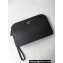 Prada Saffiano Leather Pouch Clutch Bag 2VF056 Enameled metal triangle logo Black/Silver